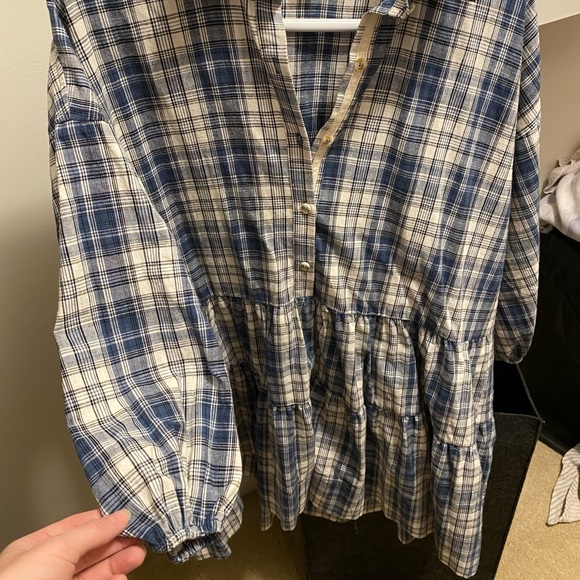 Summer plaid dress with elastic arms, fits bigger - Picture 2 of 2